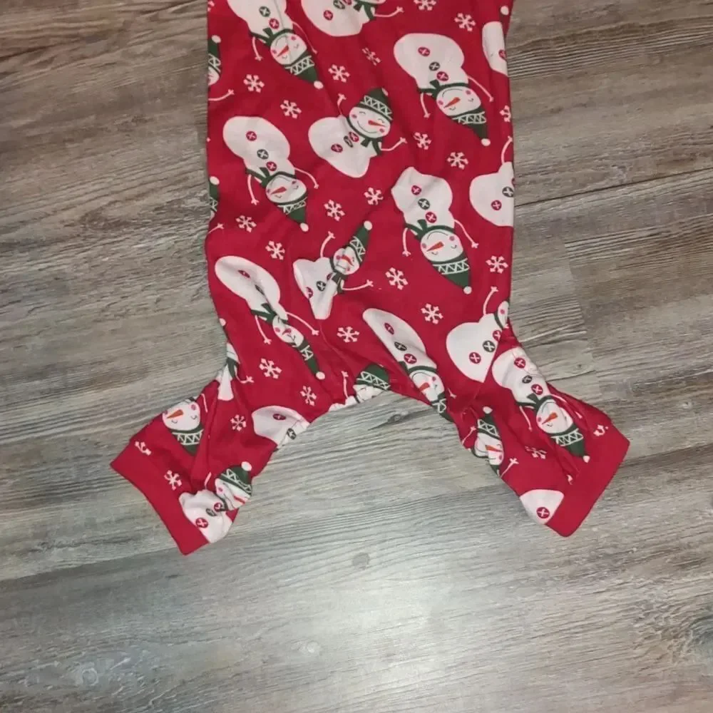 Snowman Xmas PJS Cotton Pet Dog Christmas Outfit Pajamas Sz L 20